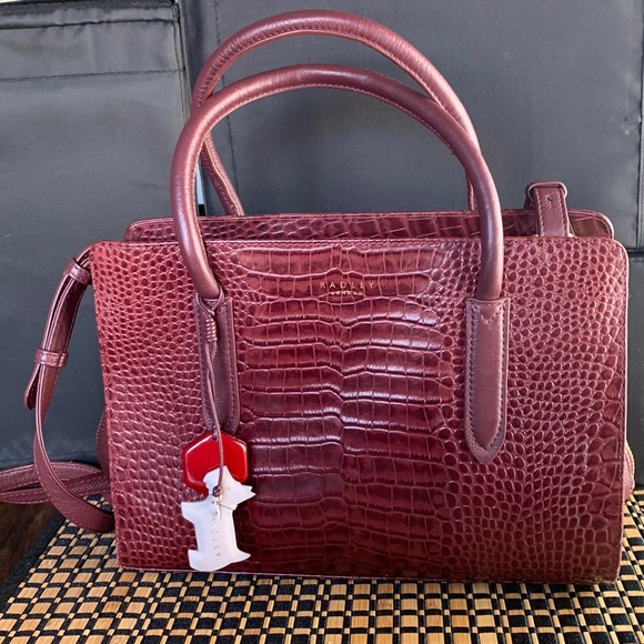 Radley London Burgundy Croc Embossed Cross Body Purse Bad Satchel EUC - Picture 1 of 16